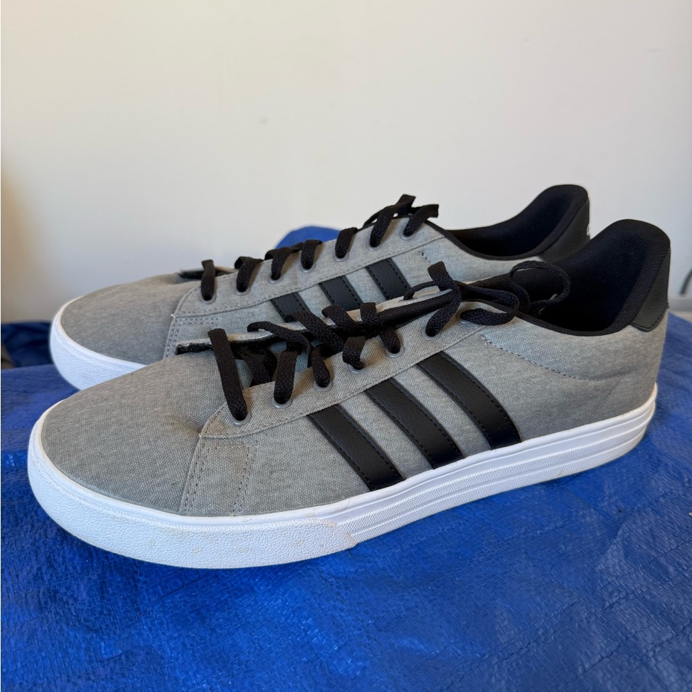 Adidas Men's Gray Sneakers with Black Stripes